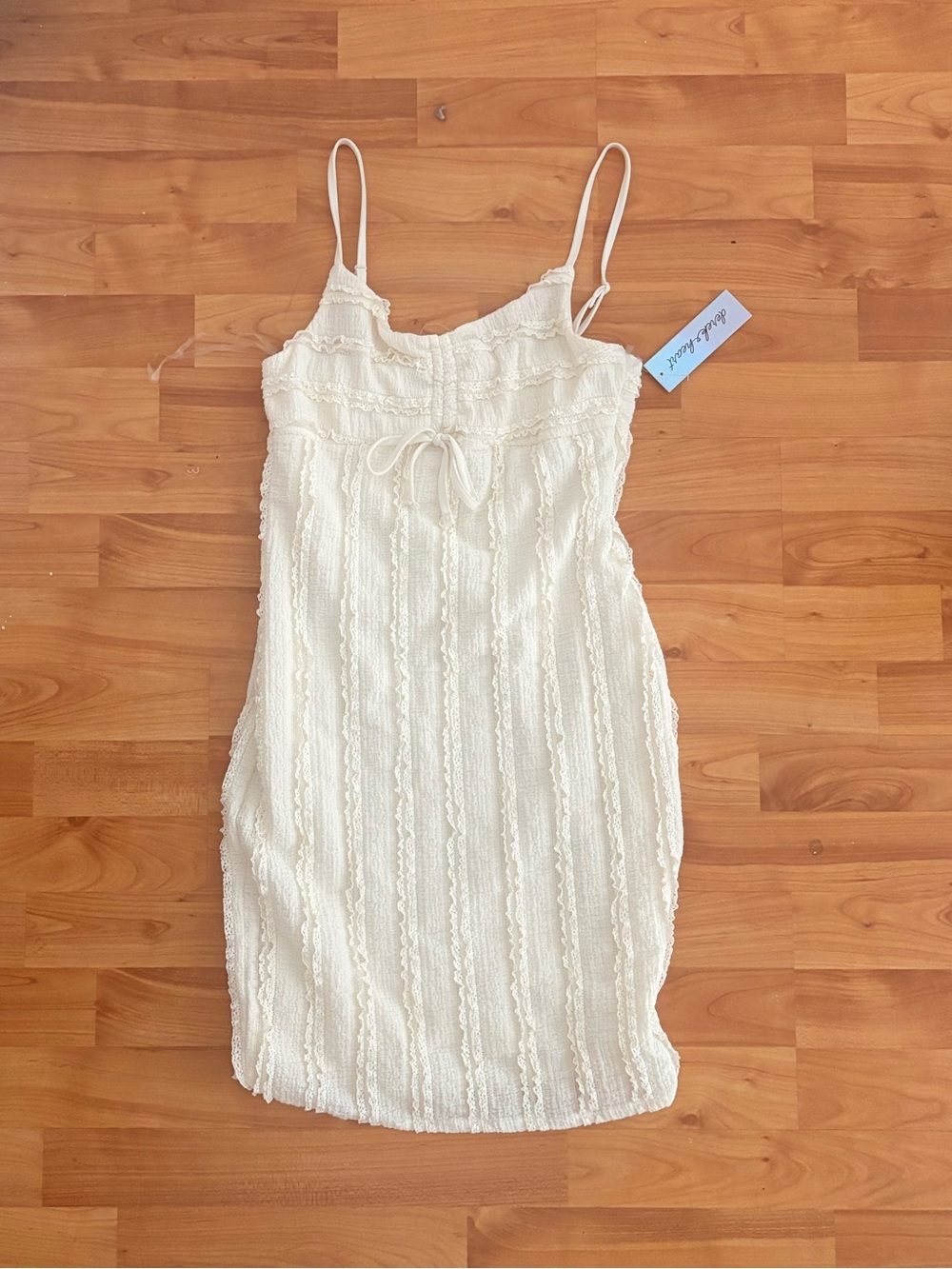 Derek Heart Cream Lace-Trim Spaghetti Strap Mini Dress